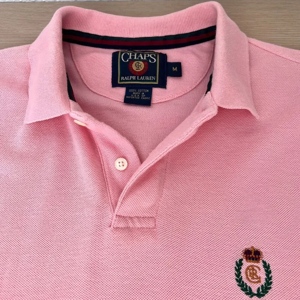 Vintage 90s Chaps Ralph Lauren 100% Cotton USA Made Pink Polo Shirt Size Medium - Picture 4 of 15